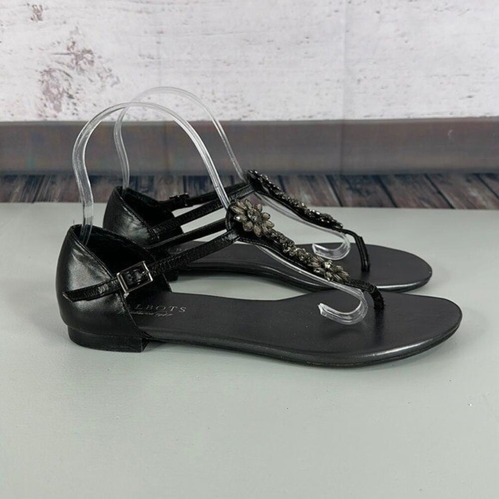 Talbots Sandal Womens 7.5 Black Jeweled Adjustable Strap Flat Open‎ Toe Shoe